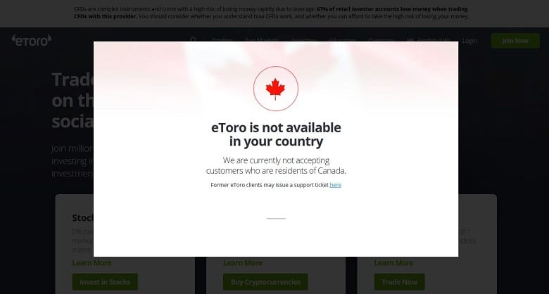 eToro Canada No Access
